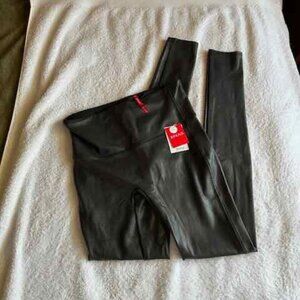 Spanx Black High-Waisted Faux Leather Leggings Size L Tall NWT